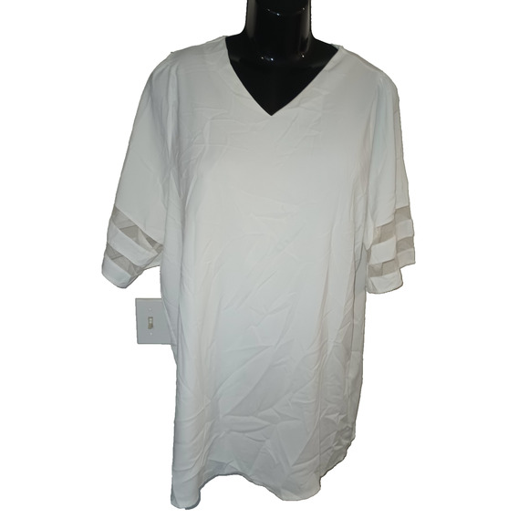 Unbranded Tops - Women's White Short Sleeve V-Neck Blouse Panel Sleeves – Size L W006